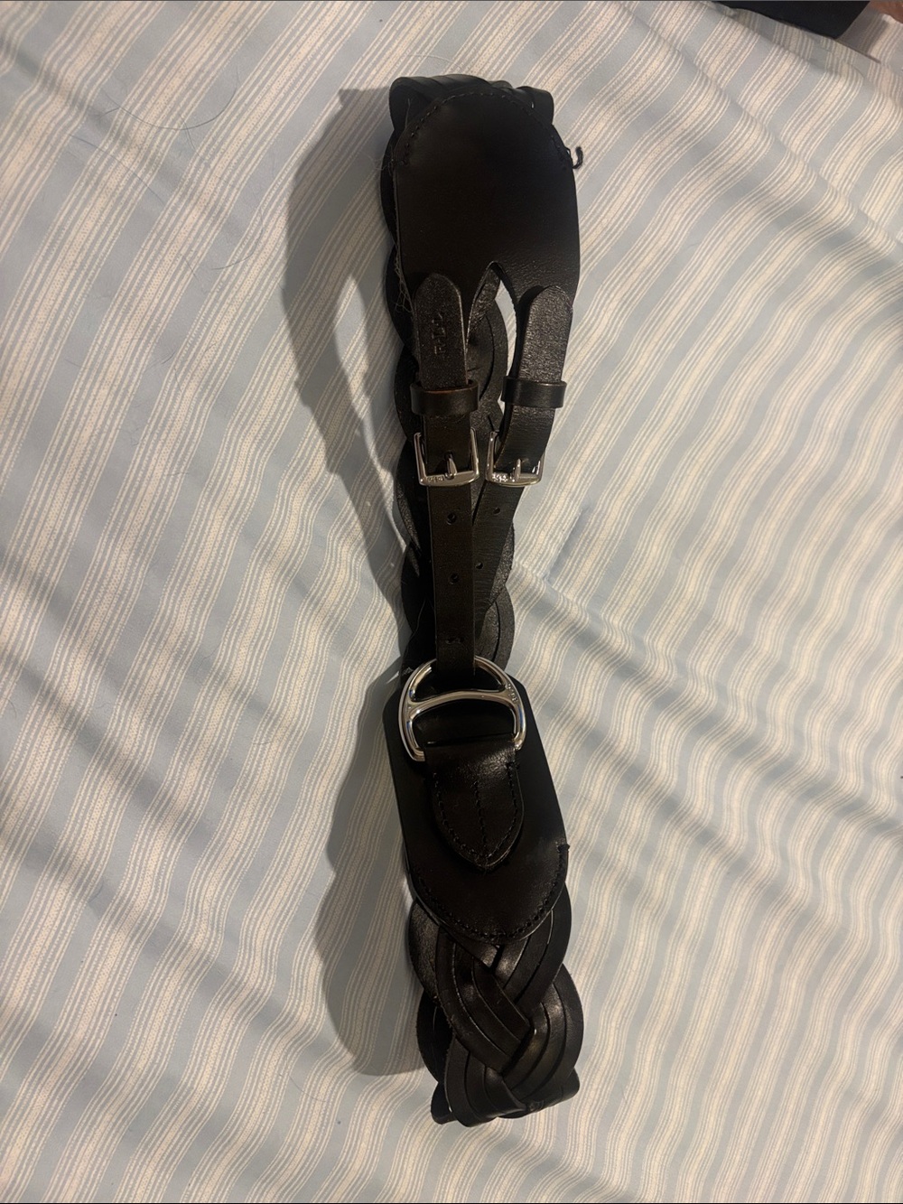 Ralph Lauren Braided Black Leather Belt with Silver Buckles